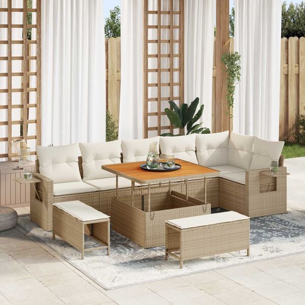 vidaXL Garden Sofa Set Height-Adjustable 9 pcs Beige poly rattan