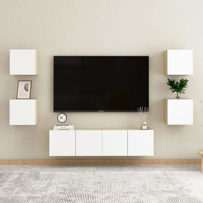 vidaXL Wall Mounted TV Stands 2 Pcs White and Sonoma Oak 12"x11.8"x11.8"