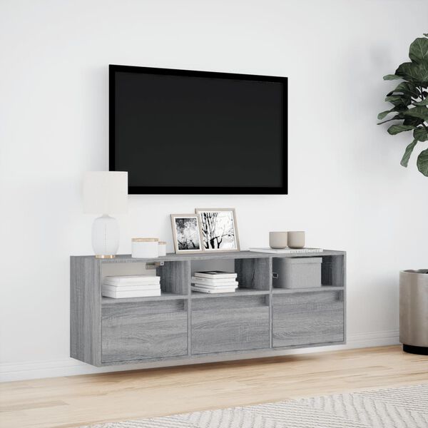 vidaXL TV Wall Cabinet Grey sonoma Engineered wood Medium Wall mounting