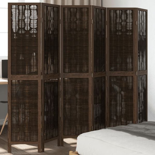 vidaXL Room Divider 6 Panels Dark Brown Solid Wood Paulownia