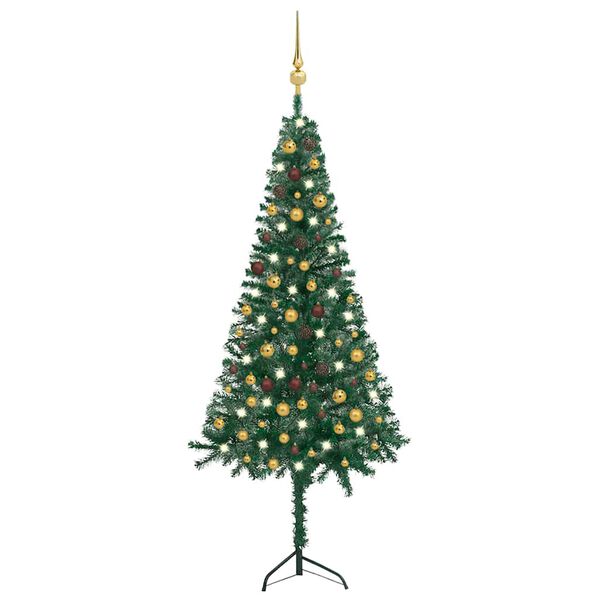 vidaXL Corner Artificial Christmas Tree LEDs&Ball Set Green 82.7" PVC