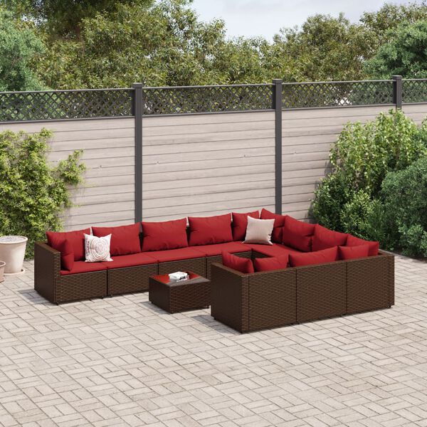 vidaXL Patio Sofa Set Brown PE rattan, powder-coated steel, tempered glass