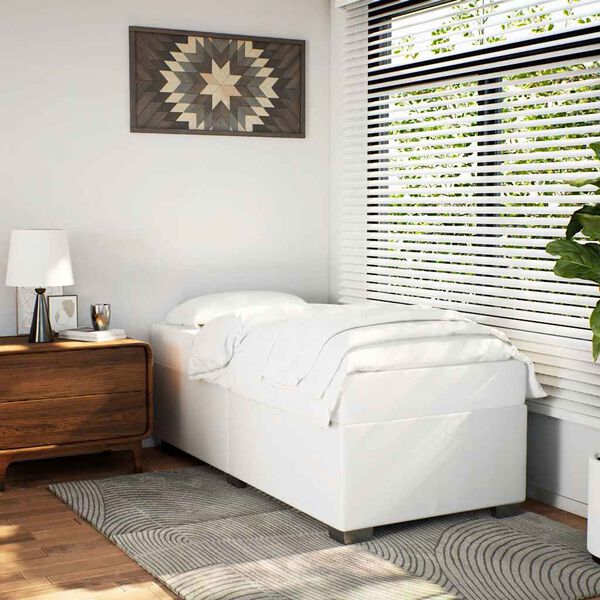 vidaXL Bed Frame White Faux leather, plywood, engineered wood Twin