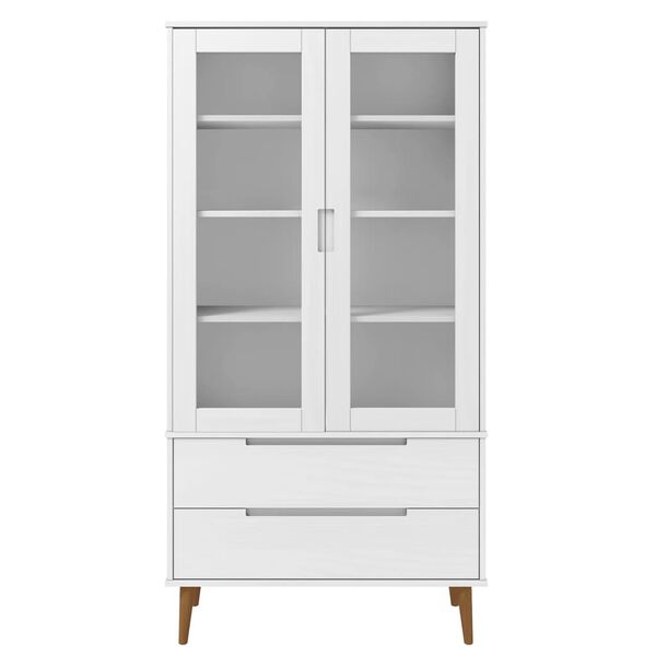 vidaXL Display Cabinet White Solid pine wood, engineered wood, tough glass