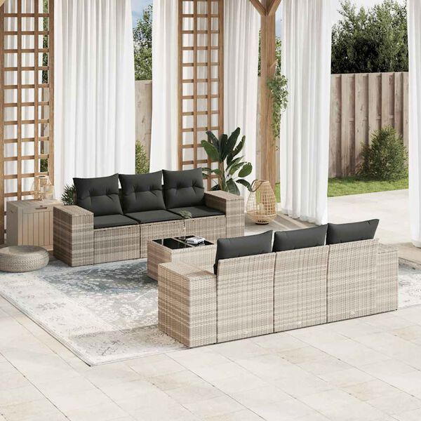 vidaXL Garden Sofa Set Light Grey PE rattan 87 inches long