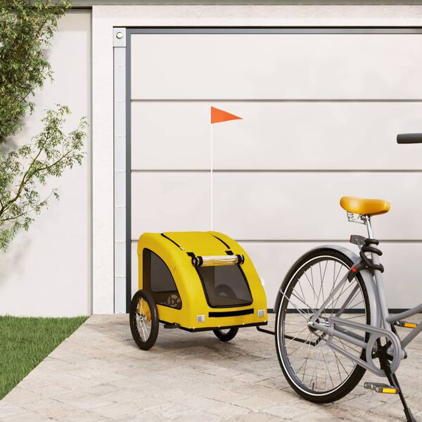 vidaXL Pet Bike Trailer Yellow Oxford fabric, Iron, PVC Collapsible