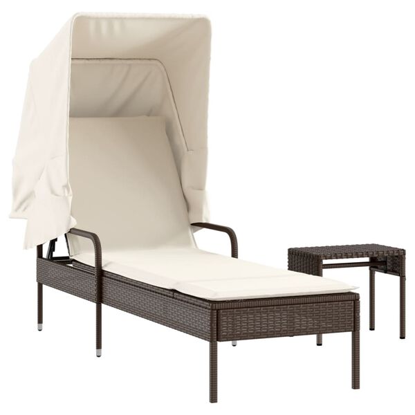 vidaXL Sun Lounger with Canopy and Table Brown Poly Rattan