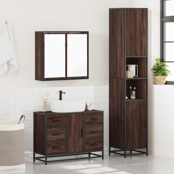 vidaXL Bathroom Furniture Set Brown Oak Engineered Wood, Metal, Glass