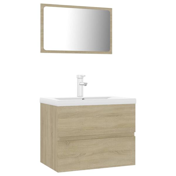 vidaXL Bathroom Furniture Set Sonoma oak, White Engineered wood, Ceramic