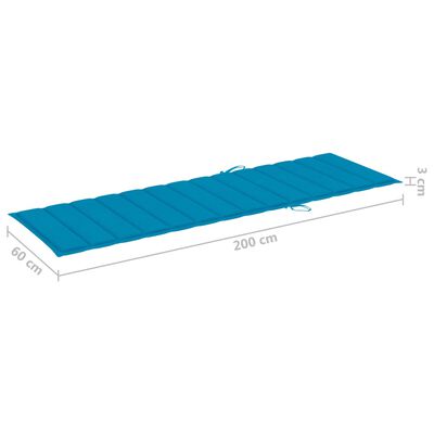 Blue padded lounge mattress pad with dimensions 200 cm by 60 cm and thickness 3 cm for sun lounger