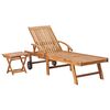 vidaXL Sun Lounger Natural Teak, Green Cushion