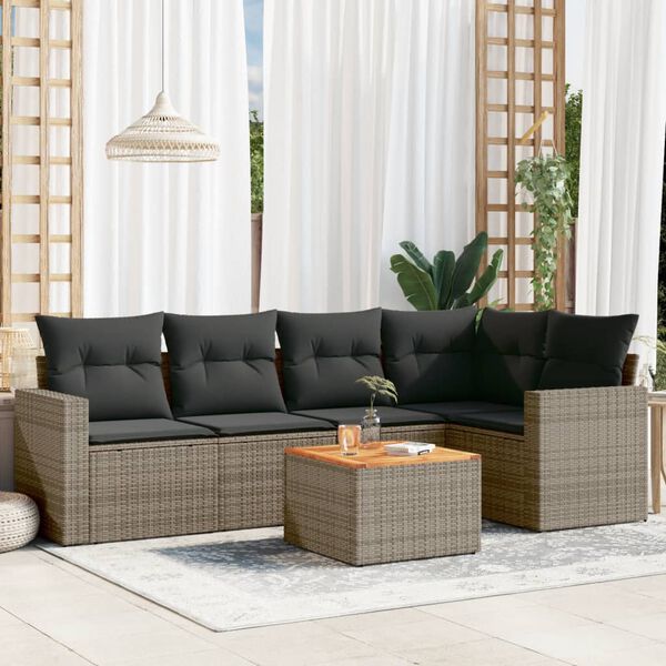 vidaXL Garden Sofa Set Grey PE rattan Large Removable Covers