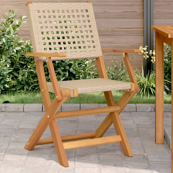 vidaXL Garden Chair Set of 2 Beige Solid Acacia Wood, Poly Rattan