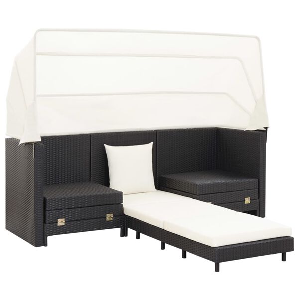vidaXL Sofa Bed Black Poly Rattan 3-Seater Adjustable Armrests
