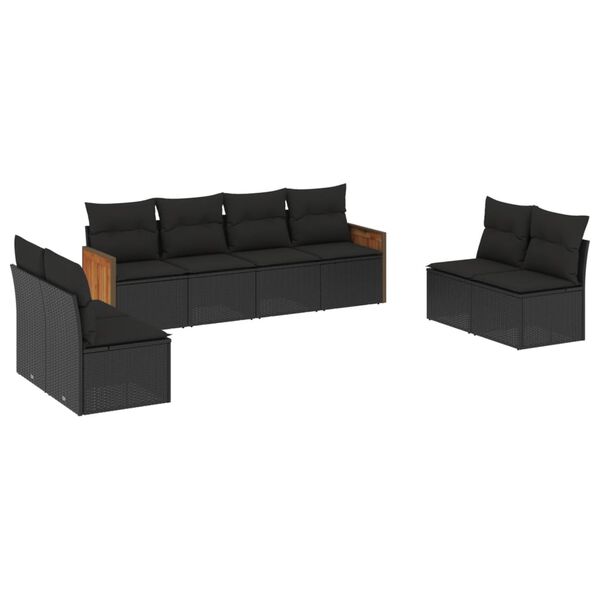 vidaXL Garden Sofa Set Black PE rattan 8 Piece Adjustable Feet