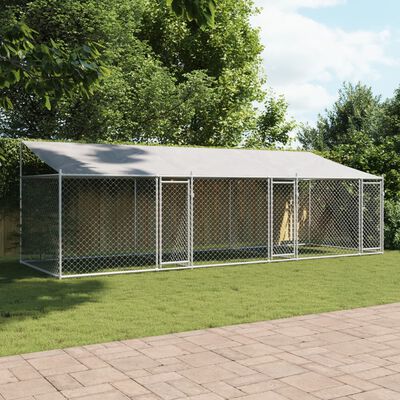 vidaXL Dog Cage with Roof and Doors Gray 19.7'x6.6'x6.6' Galvanized Steel