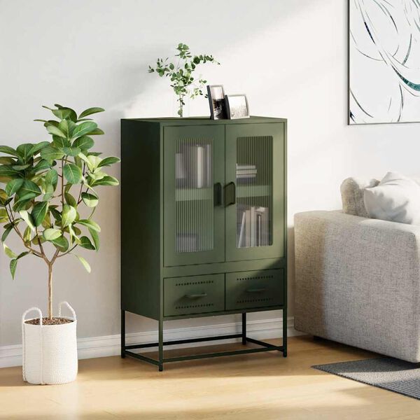 vidaXL Highboard Olive Green Cold-rolled Steel Tall Highboard