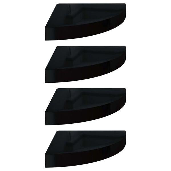 vidaXL Corner Shelf Set of 4 High Gloss Black Honeycomb MDF and Metal