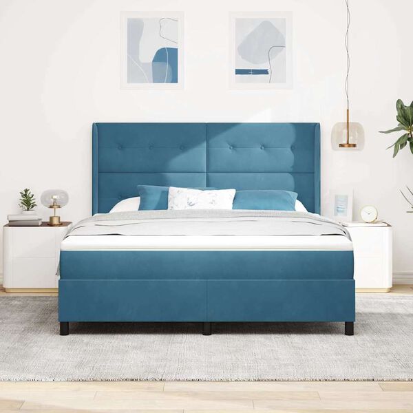 vidaXL Box Spring Bed with Headboard Blue 70.9" x 78.7" Velvet