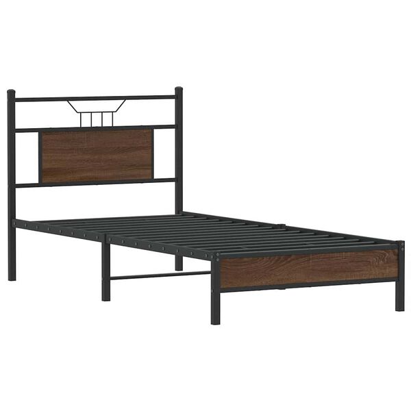 vidaXL Bed Frame Brown Oak Engineered Wood and Steel 31.5 x 79.0 in