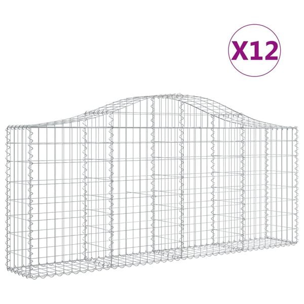 vidaXL Gabion Basket Set of 12 Silver Galvanized iron Medium Durable