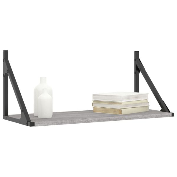 vidaXL Wall Shelf Set of 2 Grey Sonoma Engineered wood, metal