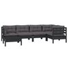 vidaXL Garden Lounge Set Black Solid pine wood, 100% polyester 6 Piece Set
