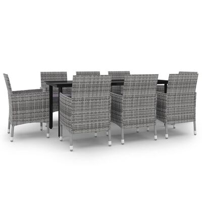 vidaXL 9 Piece Patio Dining Set with Cushions Poly Rattan and Glass