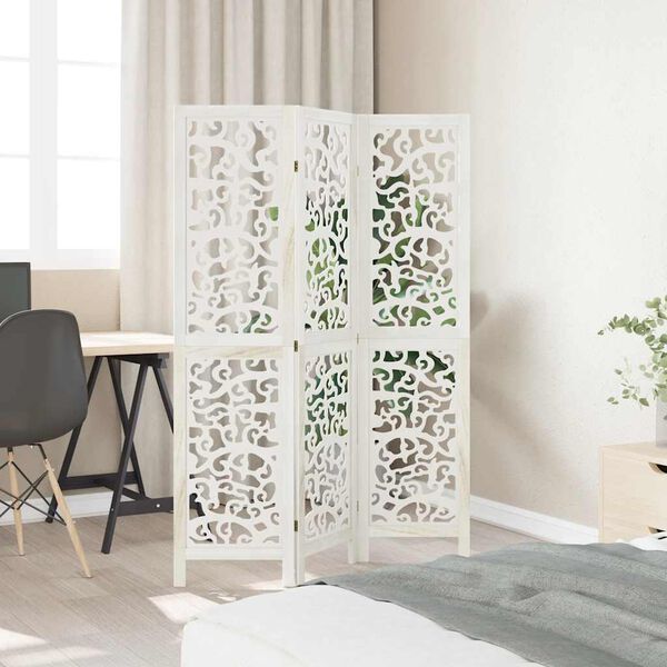 vidaXL Room Divider 3 Panels White Solid Wood Paulownia