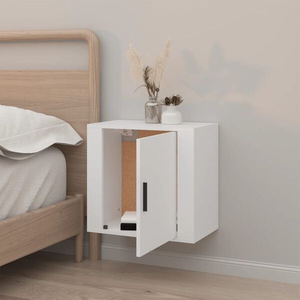 vidaXL Wall-mounted Bedside Cabinet White Engineered wood
