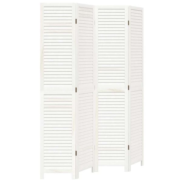 vidaXL Room Divider 4 Panels White Solid Wood Paulownia