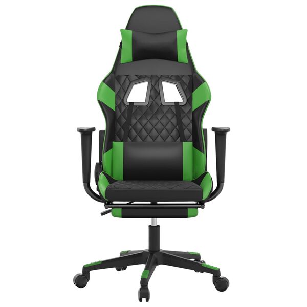 vidaXL Gaming Chair Black and Green Faux Leather, Metal, Plywood, Foam