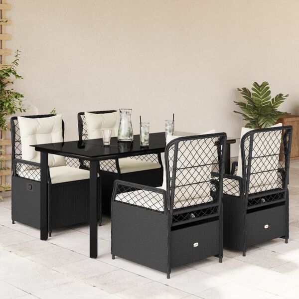 vidaXL Garden Dining Set Black Poly Rattan Medium UV-resistant materials