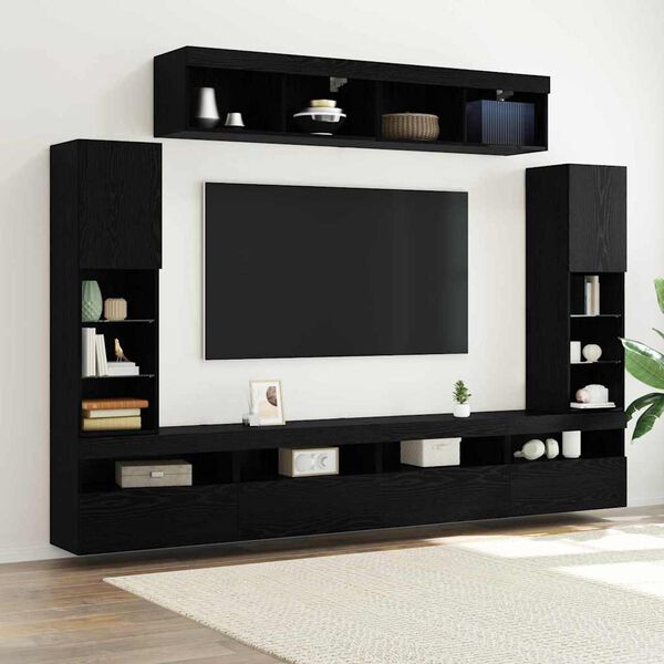 vidaXL TV Cabinet Set Wall-mounted 6 pcs Black oak Engineered wood