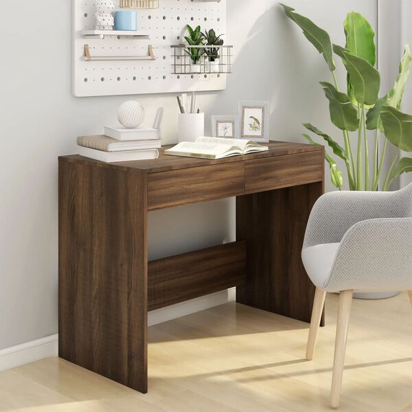 vidaXL Desk Brown Oak Engineered Wood Medium Desk Rectangular Modern