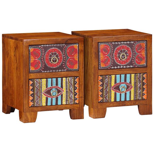 vidaXL Bedside Cabinet Set of 2 honey brown Solid acacia wood Compact