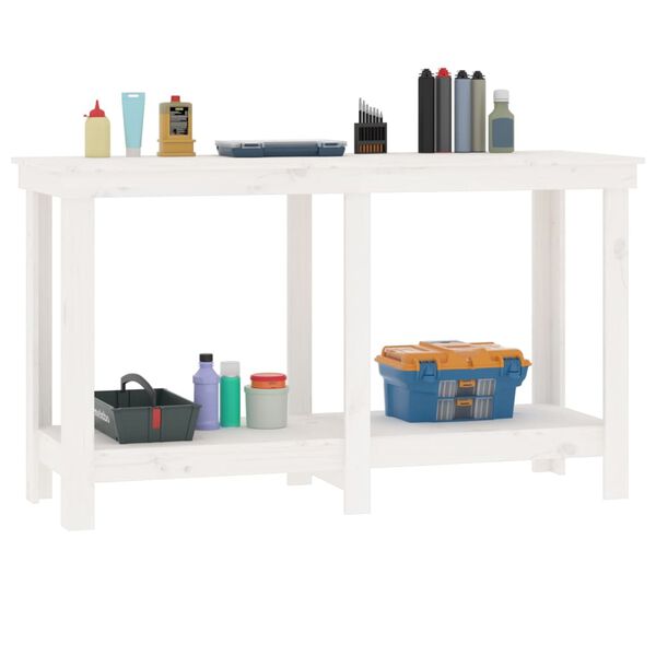 vidaXL Work Bench White 55.1x19.7x31.5" Solid Wood Pine