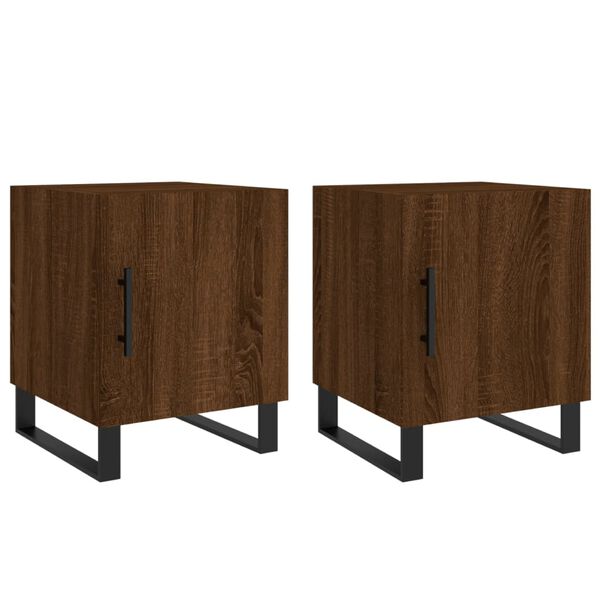 vidaXL Bedside Cabinet Set of 2 Brown Oak Engineered wood, Iron