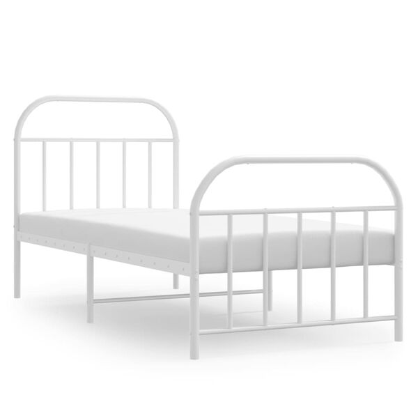 vidaXL Bed Frame White Steel Single Bed Frame Rectangular Single Bed