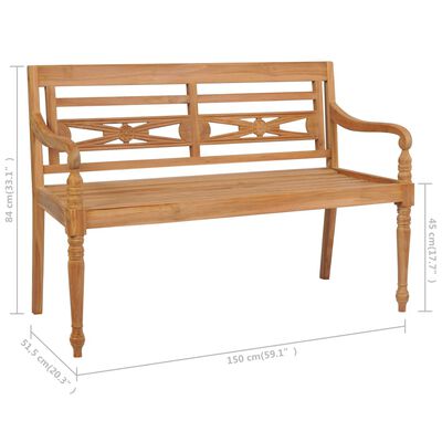 vidaXL Batavia Bench with Taupe Cushion 59.1" Solid Teak Wood