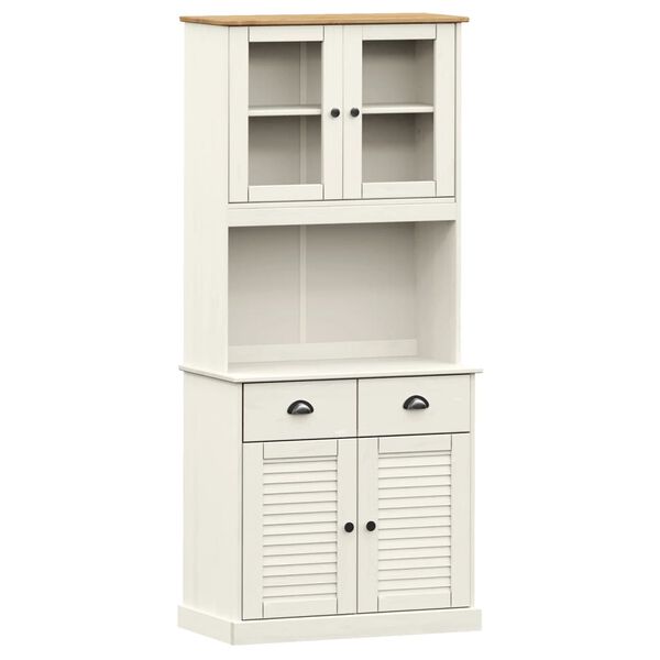 vidaXL Highboard White Solid pine wood, engineered wood, metal, glass
