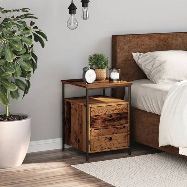 vidaXL Bedside Cabinet Old wood Engineered wood, metal Medium