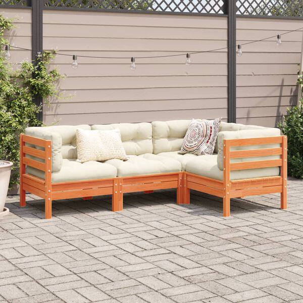 vidaXL Garden Sofa Set Wax Brown Solid Pine Wood Medium Modular