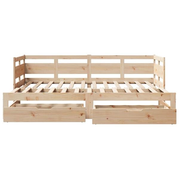 vidaXL Daybed With Trundle Natural Solid pine wood Twin
