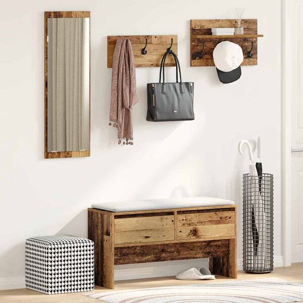 vidaXL Hallway Furniture Set with Drawer Old wood 90 x 31 x 46.5 cm