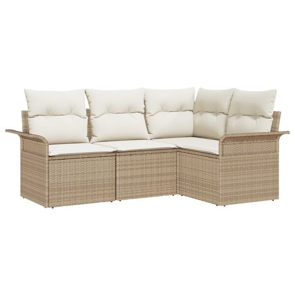 vidaXL Garden Sofa Set with Cushion 4 pcs Beige Poly Rattan