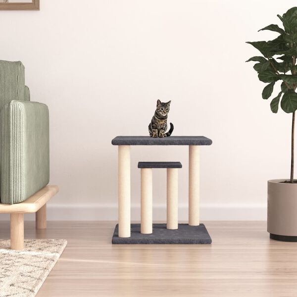 vidaXL Cat Scratching Post Dark grey Engineered wood, plush, sisal Medium