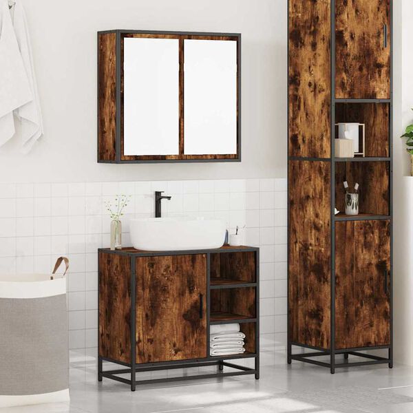 vidaXL Bathroom Furniture Set Smoked oak Engineered wood Medium