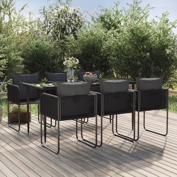 vidaXL Garden Dining Set Black PE Rattan, Powder-Coated Steel Large