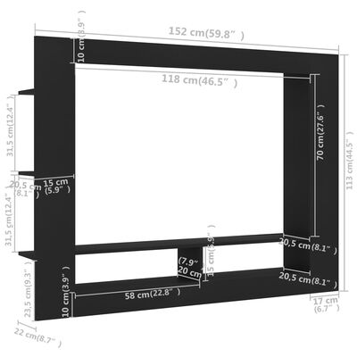 vidaXL TV Cabinet Black 59.8"x8.7"x44.5" Engineered Wood